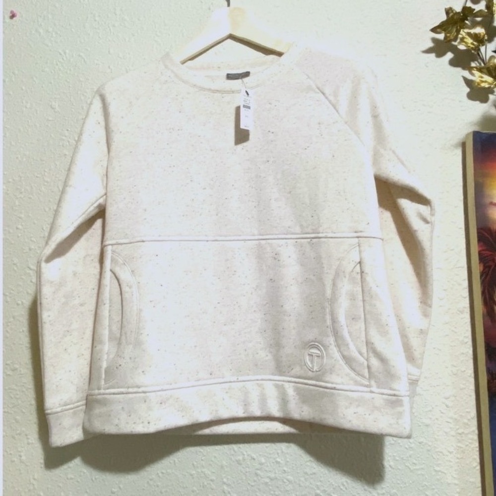 Talbots Confetti Fleece Sweatshirt Cream athleisure gorpcore Petite Small NWT